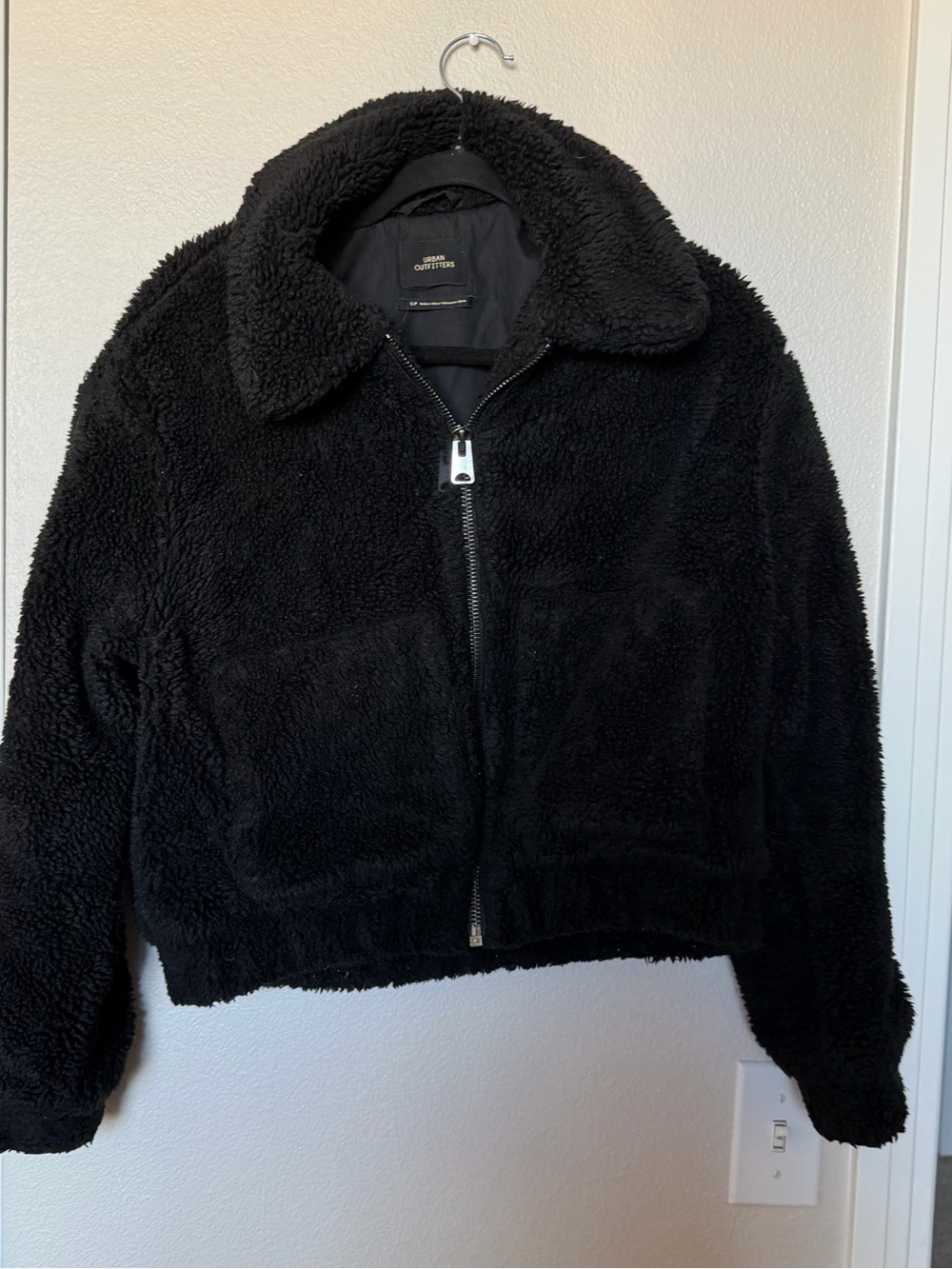 Urban Outfitters Black Teddy Sherpa Zip Jacket